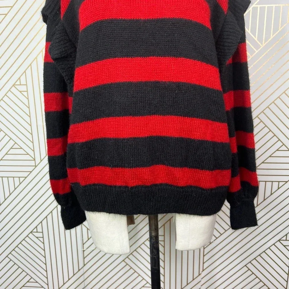 Zara Striped Sweater with Tulle Neck Red‎ Black Size Medium - Image 5