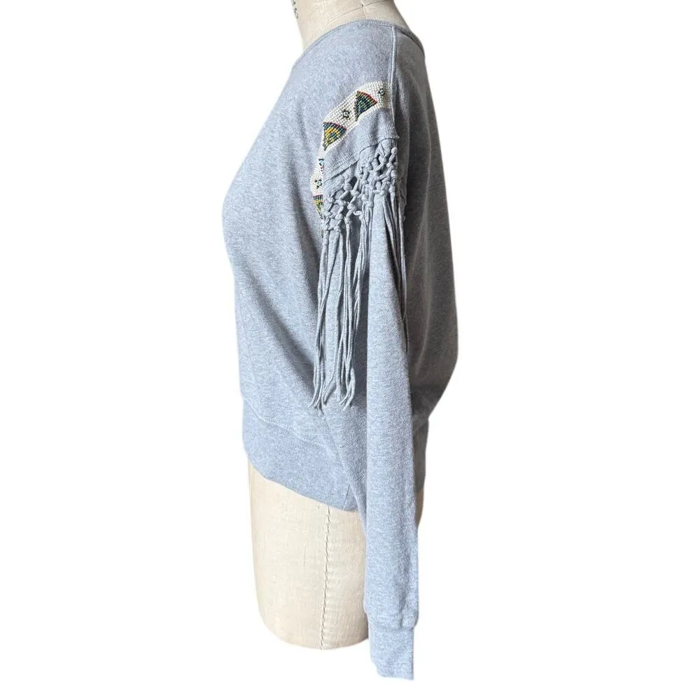 Ralph Lauren Denim & Supply Gray Fringe & Beaded Trim Sweatshirt Top Size Small - Image 2
