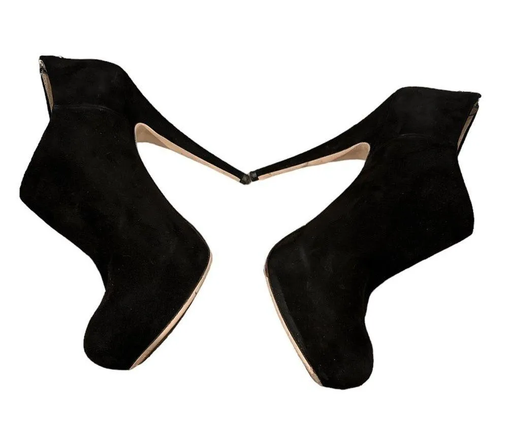 MIU MIU PRADA GOTH BLACK SUEDE PLATFORM STILETTO BOOTLET ZIPPER BACK HEELS - Image 4