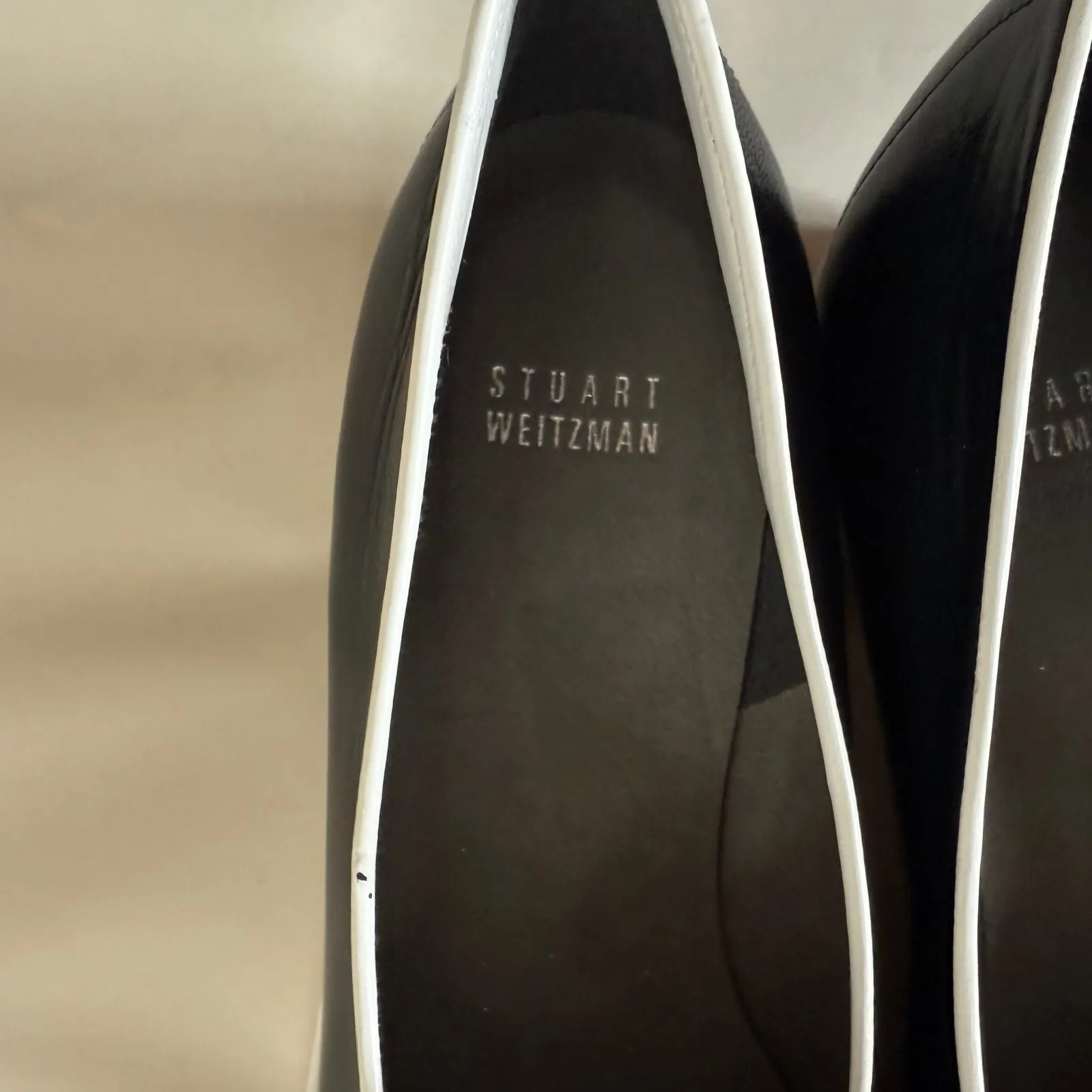 Stuart Weitzman Women Leather Loafers Flats Bow Detail Navy Blue‎ White Trim 10 - Image 9