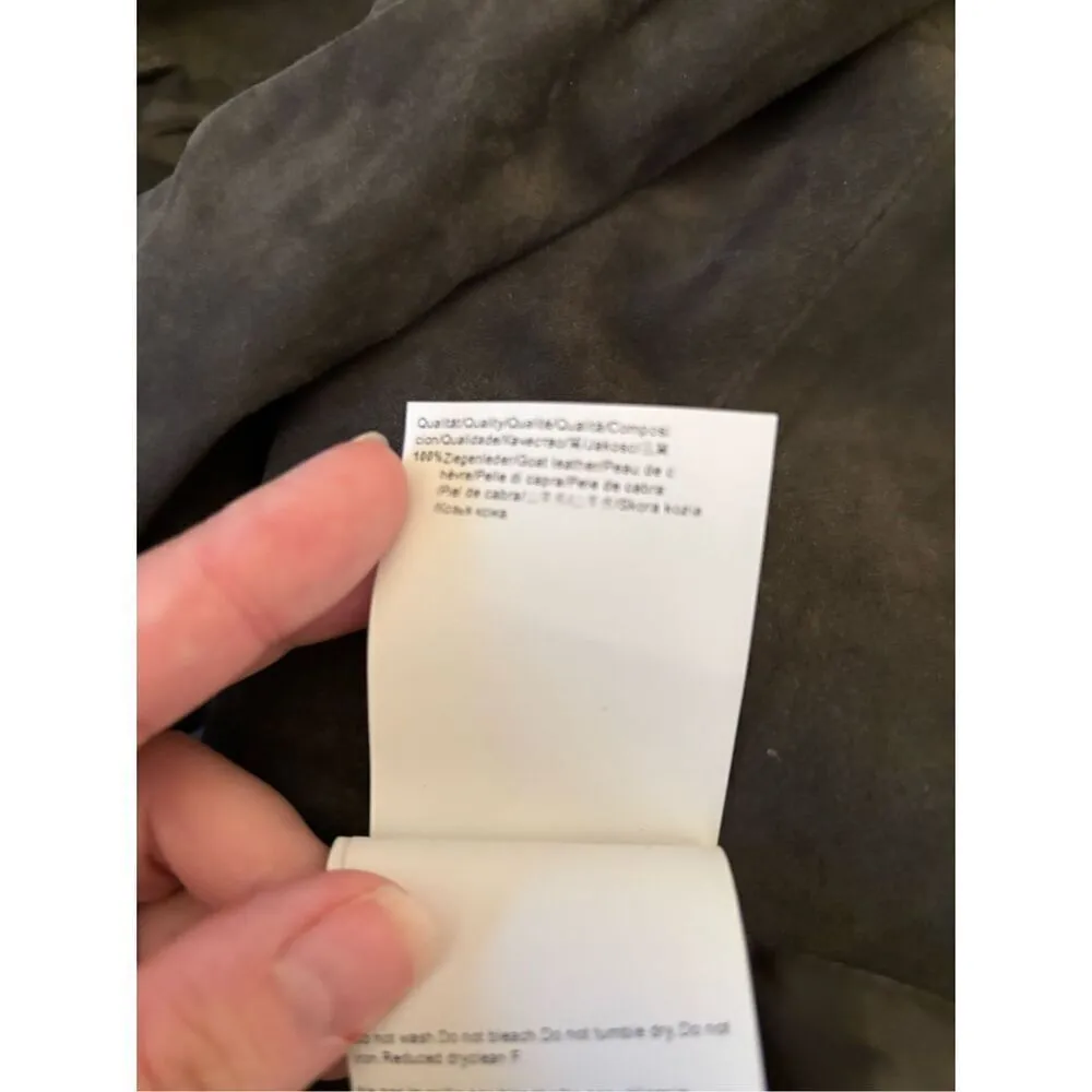 Hugo Boss Women's Goat Leather Suede Jacket Blazer Gray Green Size 6 vintage - Image 14