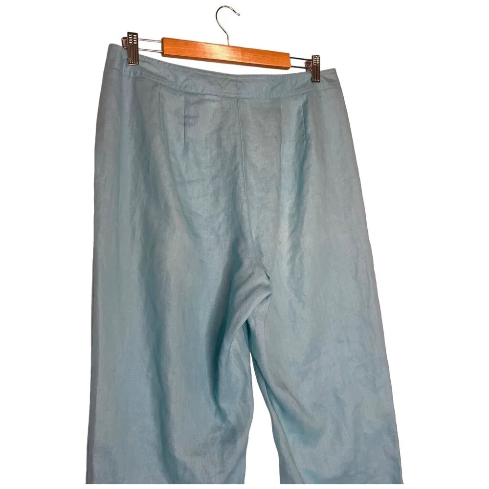 Liz Claiborne Pants Womens 14 Linen Audra Wide Leg Beach Lagenlook Mint Blue - Image 14