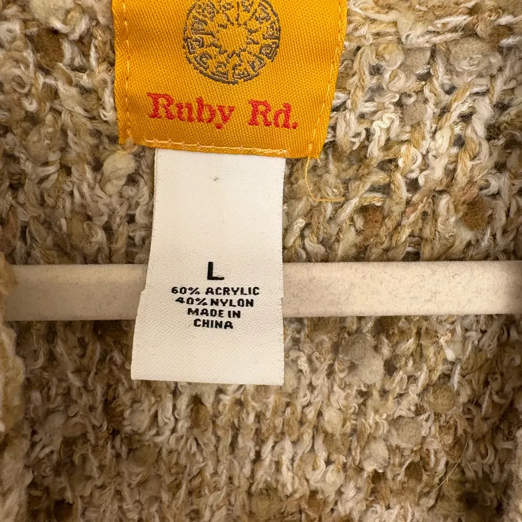 Ruby Rd Beige Chunky Knit Fringe Vest Boho Festival Open Cardigan Sweater Large Brown - Image 4