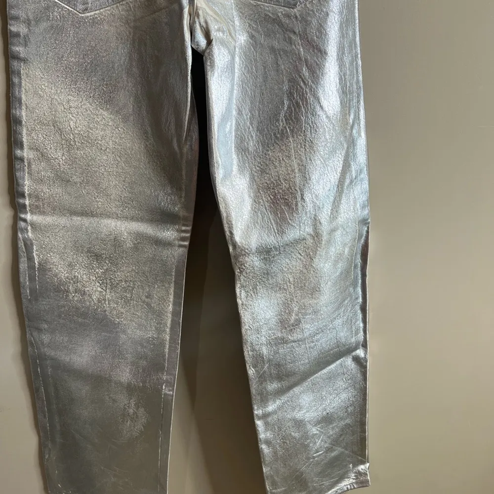 Zara silver metallic coated boyfriend fit straight leg jeans size 2 - Image 13