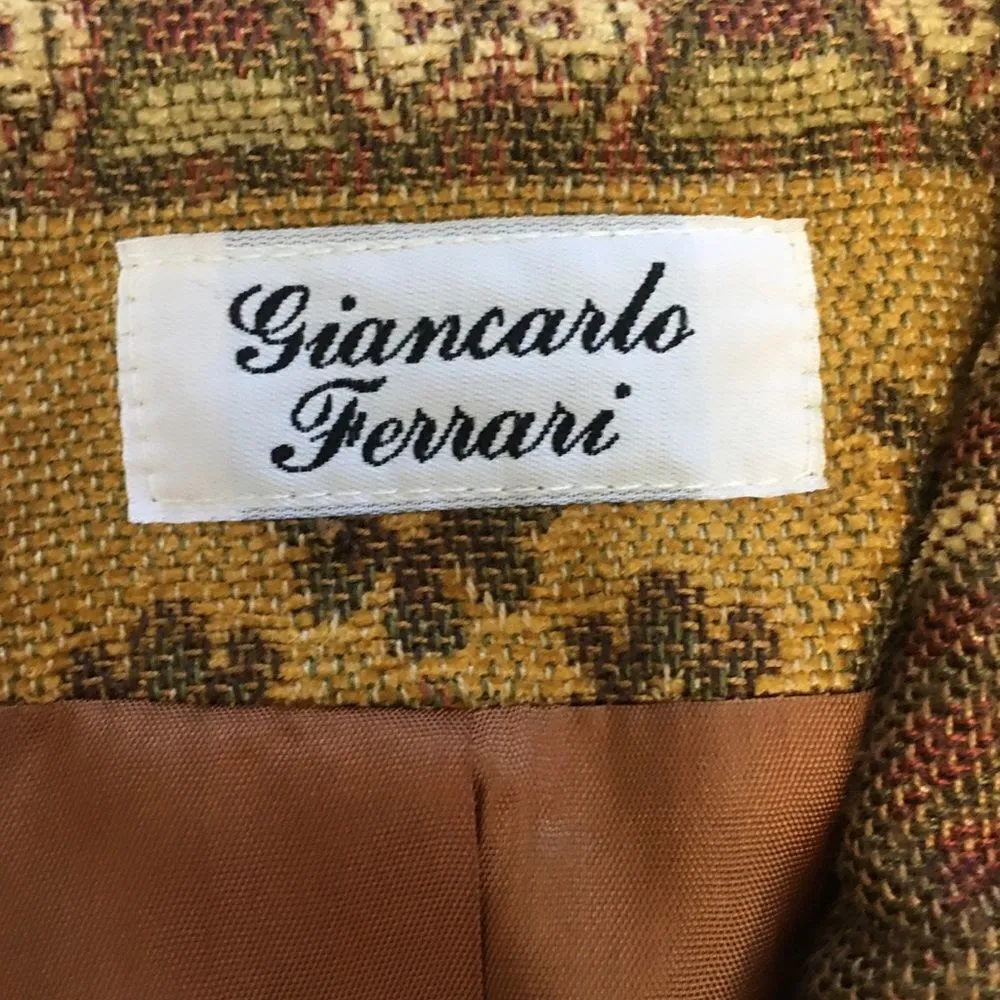 Vintage Giancarlo Ferrari Elephant Print Tapestry Zip Up Blazer Jacket Gold Size 8 - Image 5