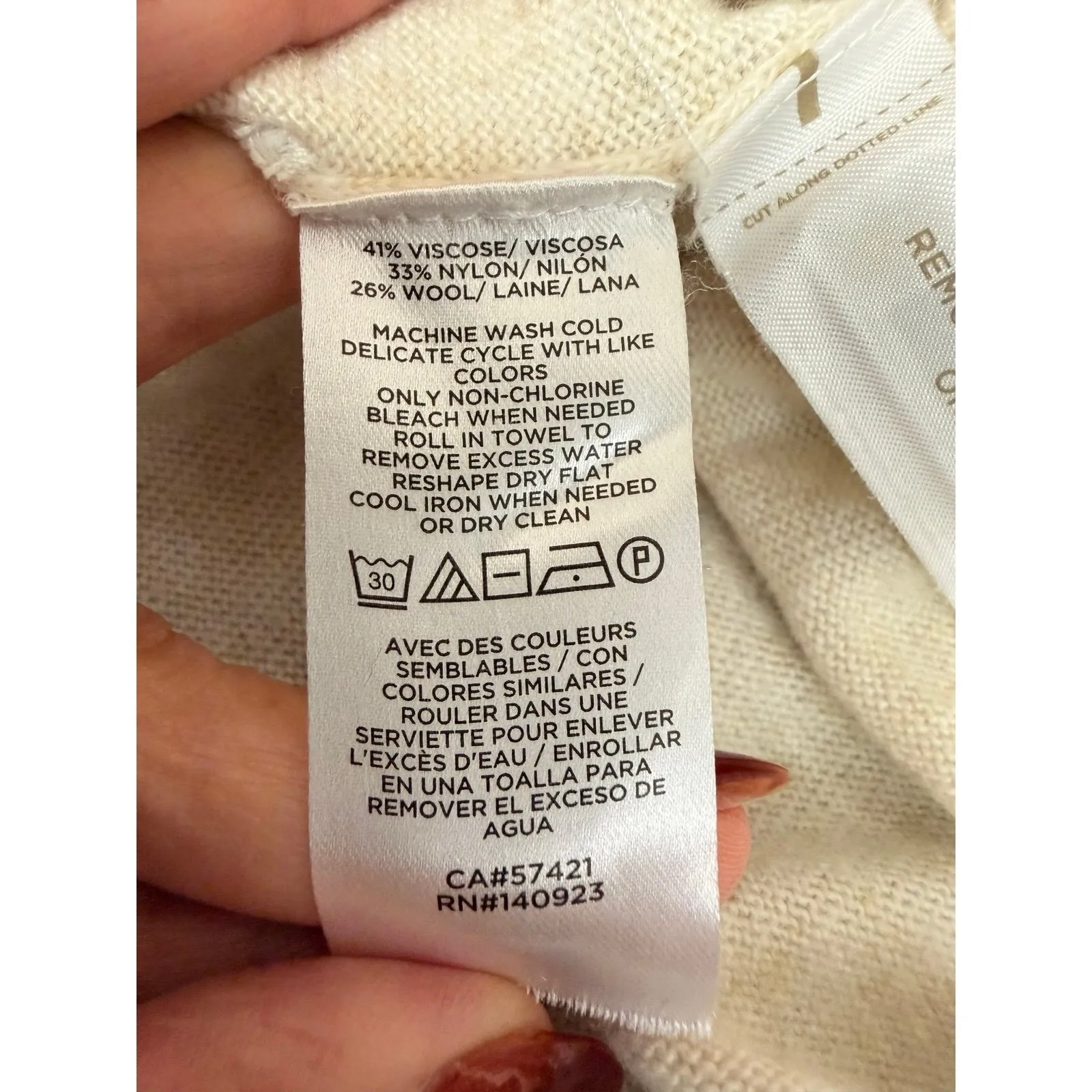 LOFT Cream Wool Blend Pointelle Long Sleeve Tunic Sweater Size M - Image 5