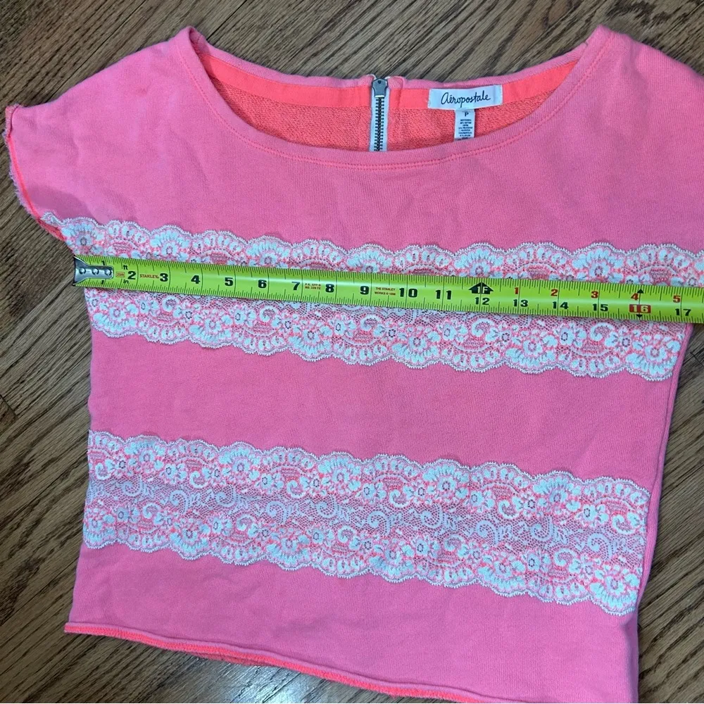 Aeropostal | Lace Zip Back Short Sleeve Sweatshirt Size S - Image 9