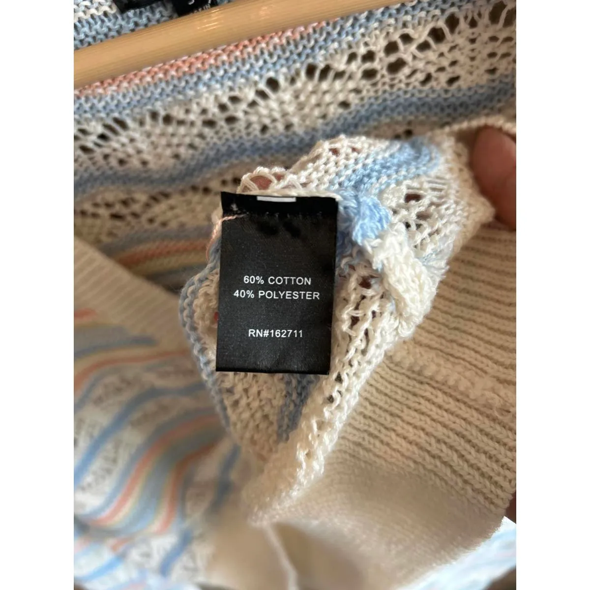 Major Label Group Cardigan Sweater Sz Small White Stripe Crochet Fairycore - Image 4