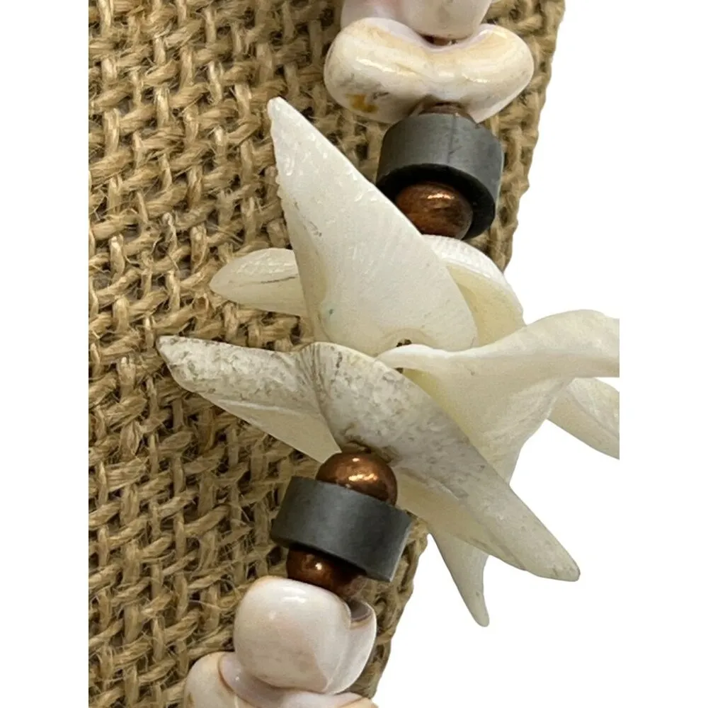 Vintage Shell Necklace Spiky Boho Copper Silver Tone Beads Hook Clasp Funky 21" - Image 3