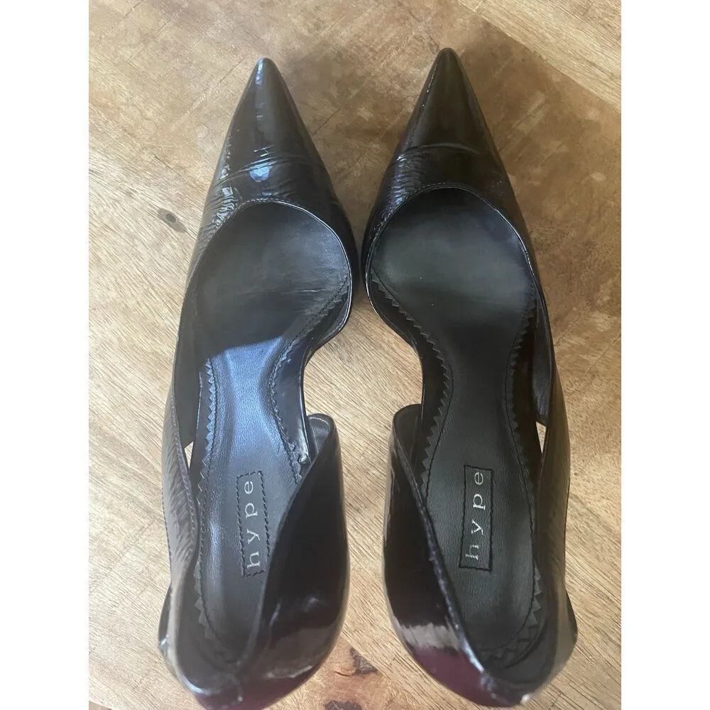 Vintage HYPE Women's Hand Crafted Patent Leather Pointed Toe Heels Black Size 7 - Image 5