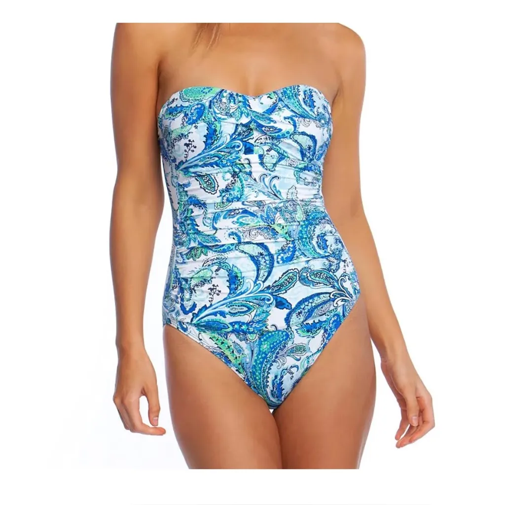 Lauren‎ Ralph Lauren Blue Fiesta Paisley Bandeau One Piece Swimsuit 8 NWT - Image 3