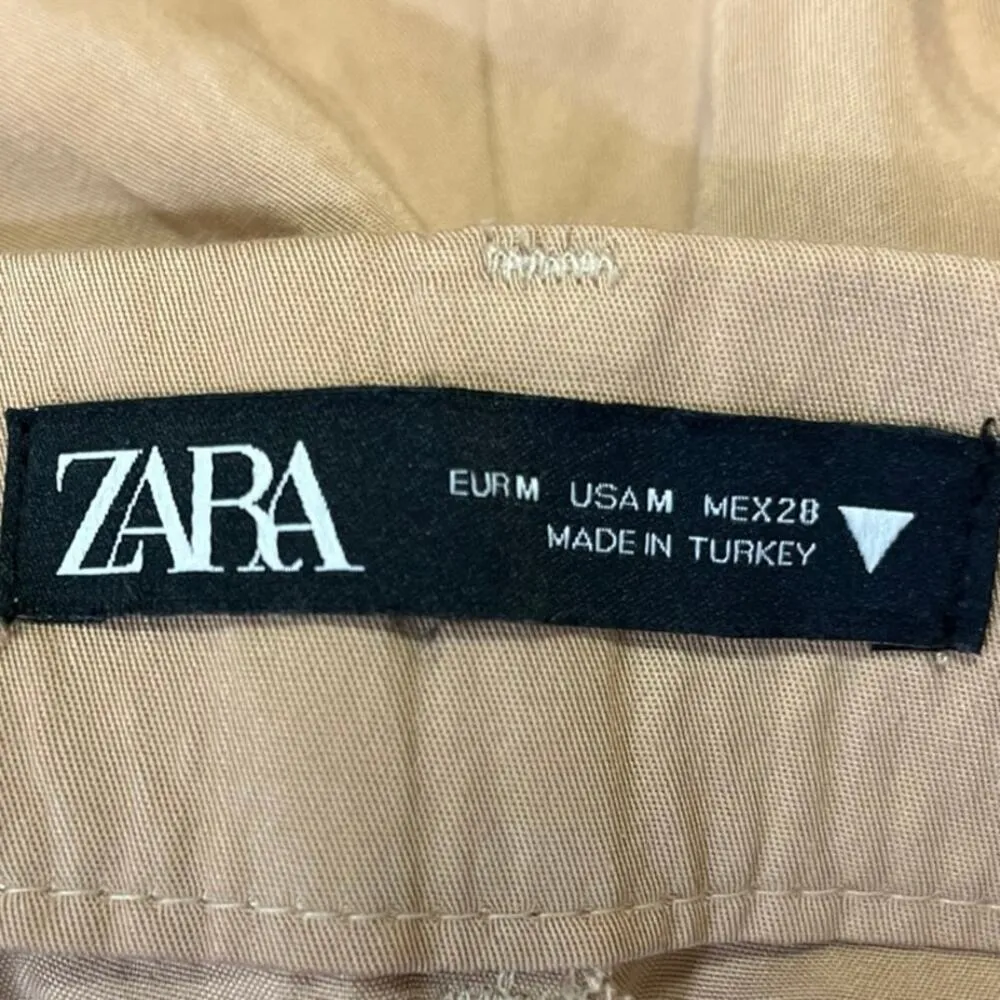 Zara Women's Beige High Rise Pleated Career Dress Trouser Wide Leg Pants Size M - Image 4