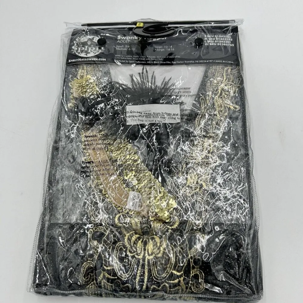 Swanky Flapper Black Gold Spirit Halloween Costume & Headpiece Sz M (6-10) - Image 4