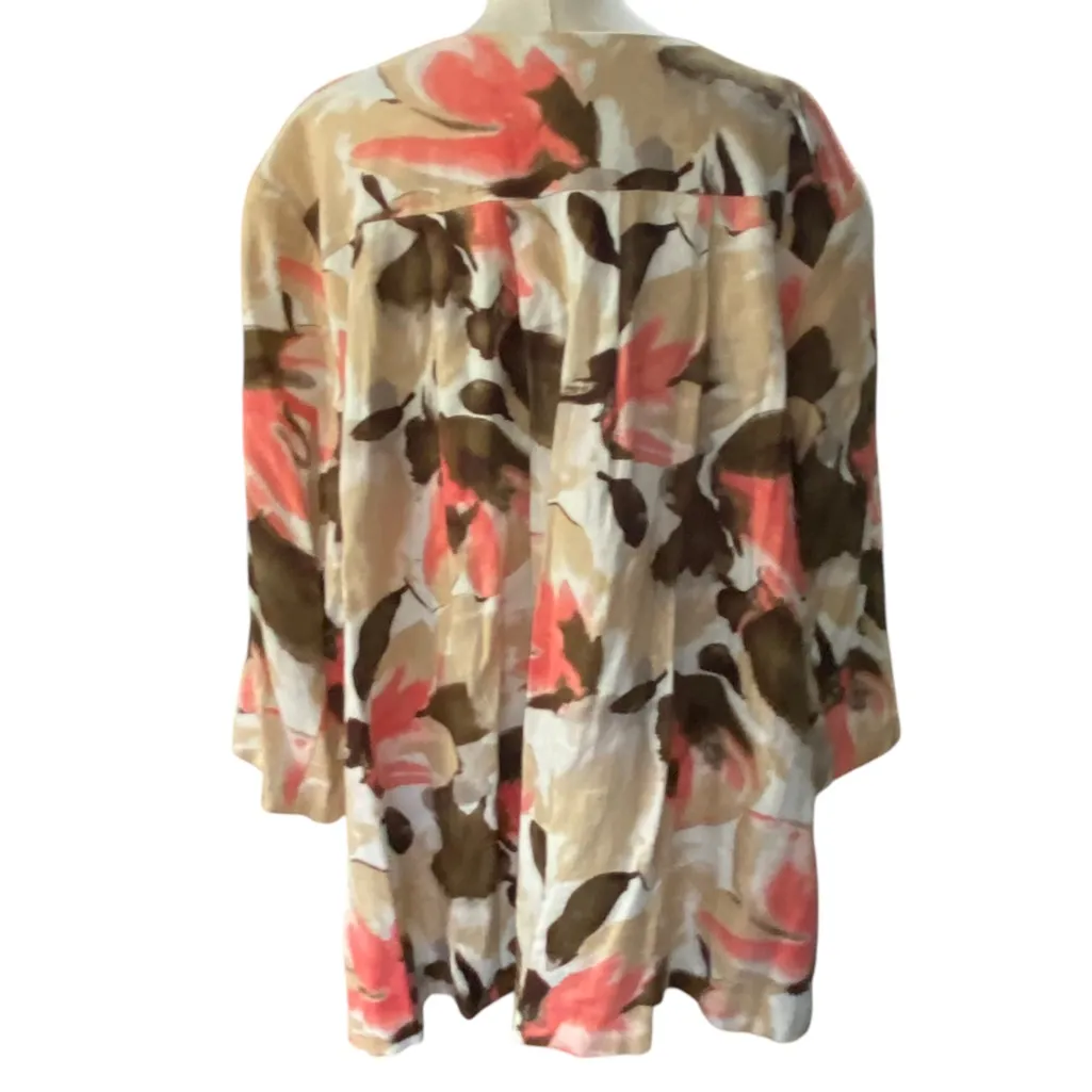 Maggie Barnes multicolor floral linen blend jacket 3/4 sleeves PLUS Size 1X - Image 9