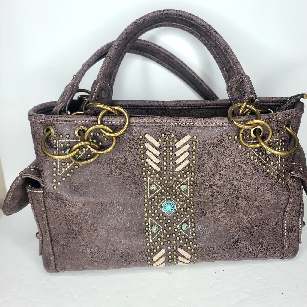 Montana West Azted Concealed Carry Satchel And Wallet Set Coffee - Image 1