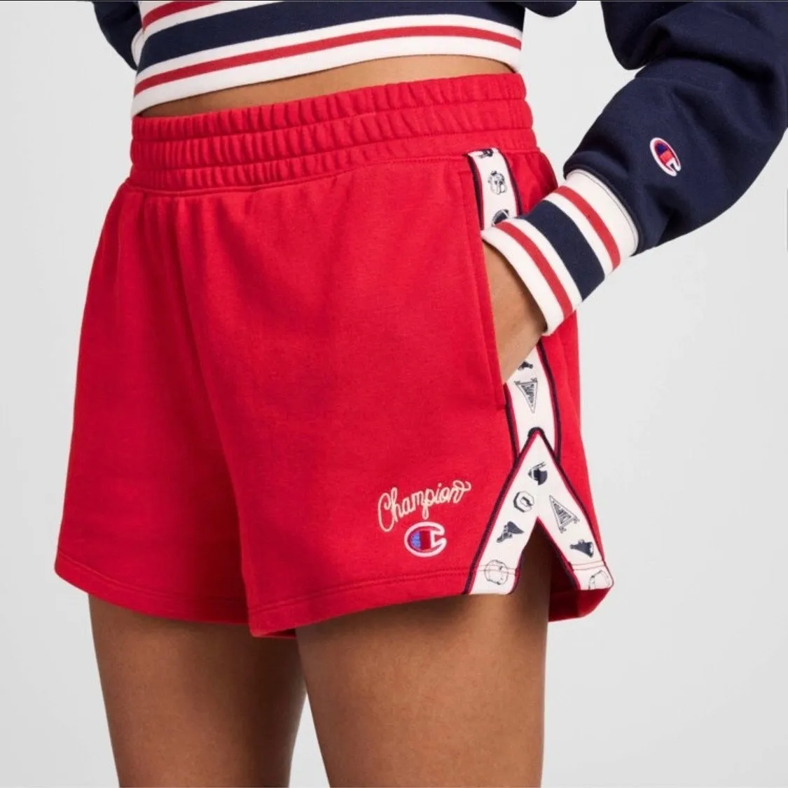 Champion Women Red Athletic Shorts with Sporty Side Tape Size L - Image 5