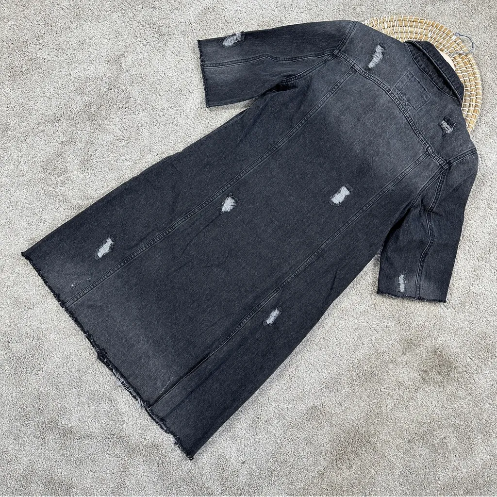 K. Jordan Women’s Cotton Long Destructed Jean Jacket Dress in Black Wash M Size M - Image 8