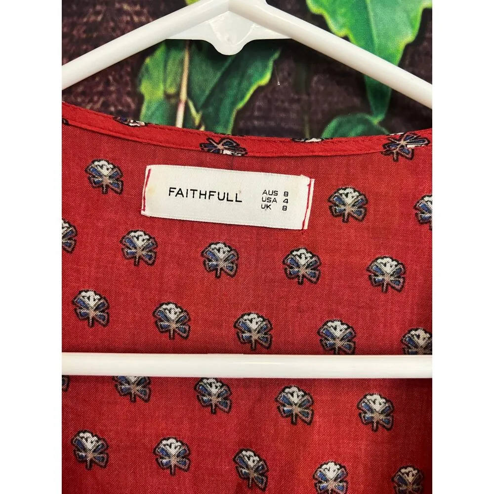 Revolve Faithfull the Brand Mini Wrap Dress Women's US 4 Red Floral Butterfly - Image 3