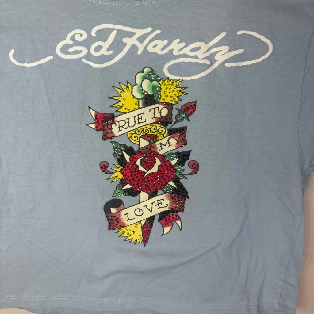 Ed Hardy Graphic Crop Top Size XL Vintage Classic‎ Streetwear Y2K - Image 2