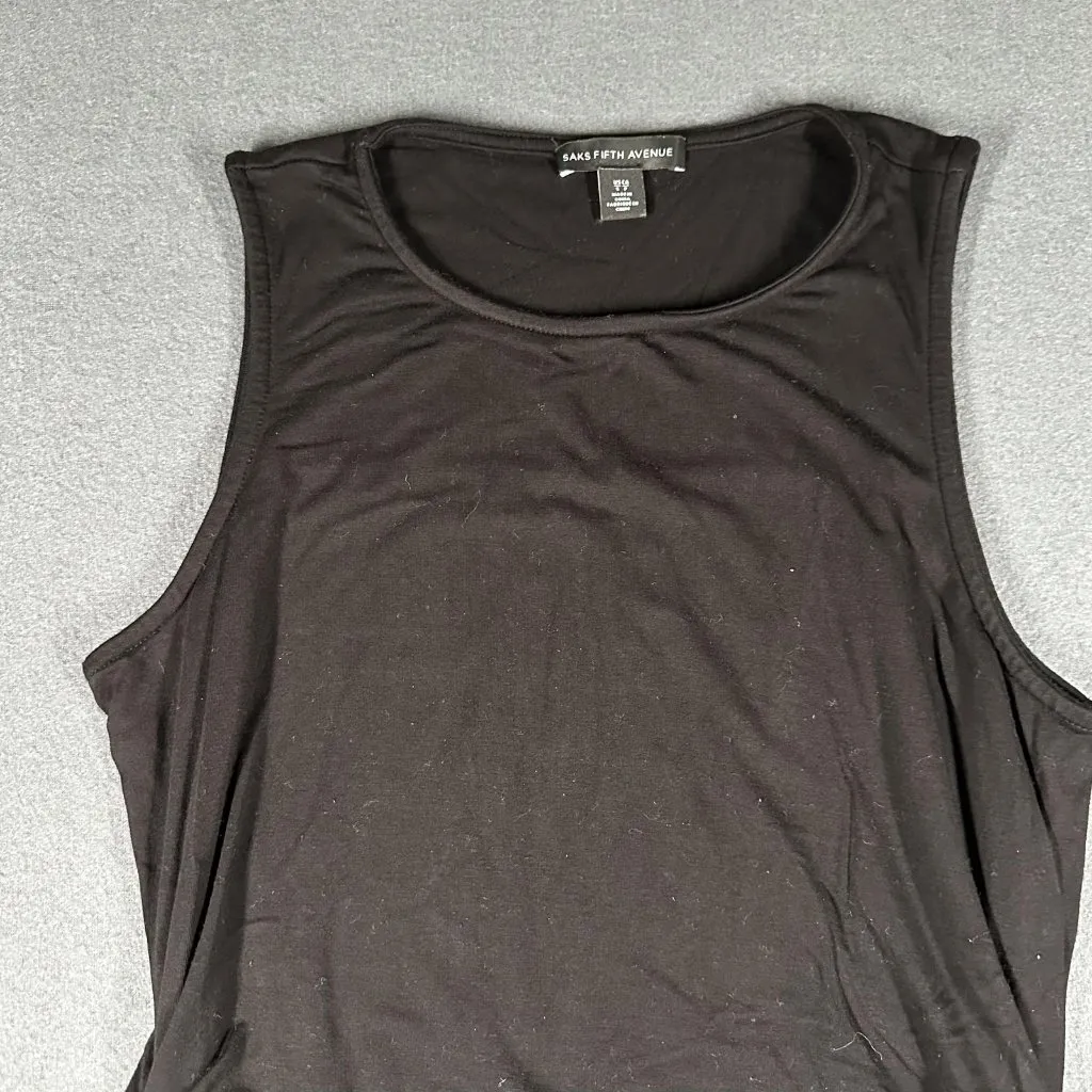 Saks Fifth Avenue Dress Womens Small Black Sleeveless Ruched Modal Blend Lined - Image 4