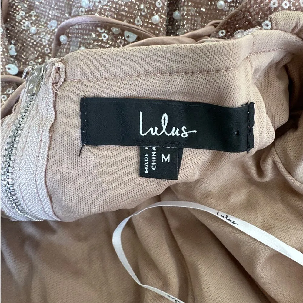 Lulu’s - Vivacious Lace Up Strapless Sparkly Mini Dress in Champagne - Image 4