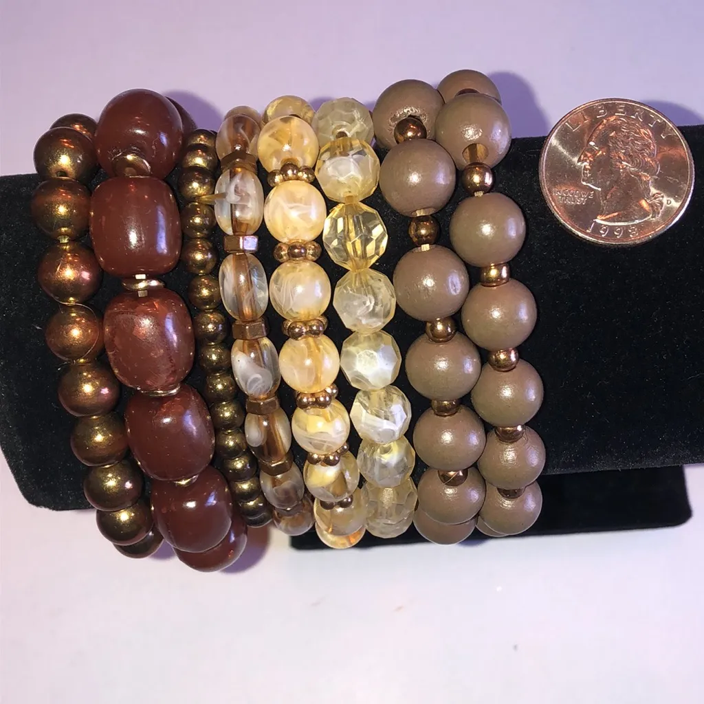 Elegant Multi Color Neutral Tone Beaded Boho Bracelet Set Brown - Image 3