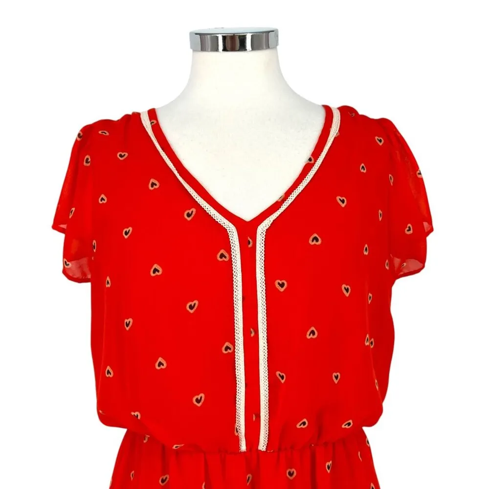 Maison Jules Heart Print Chiffon Short Flutter Sleeve Dress Size XL - Image 2