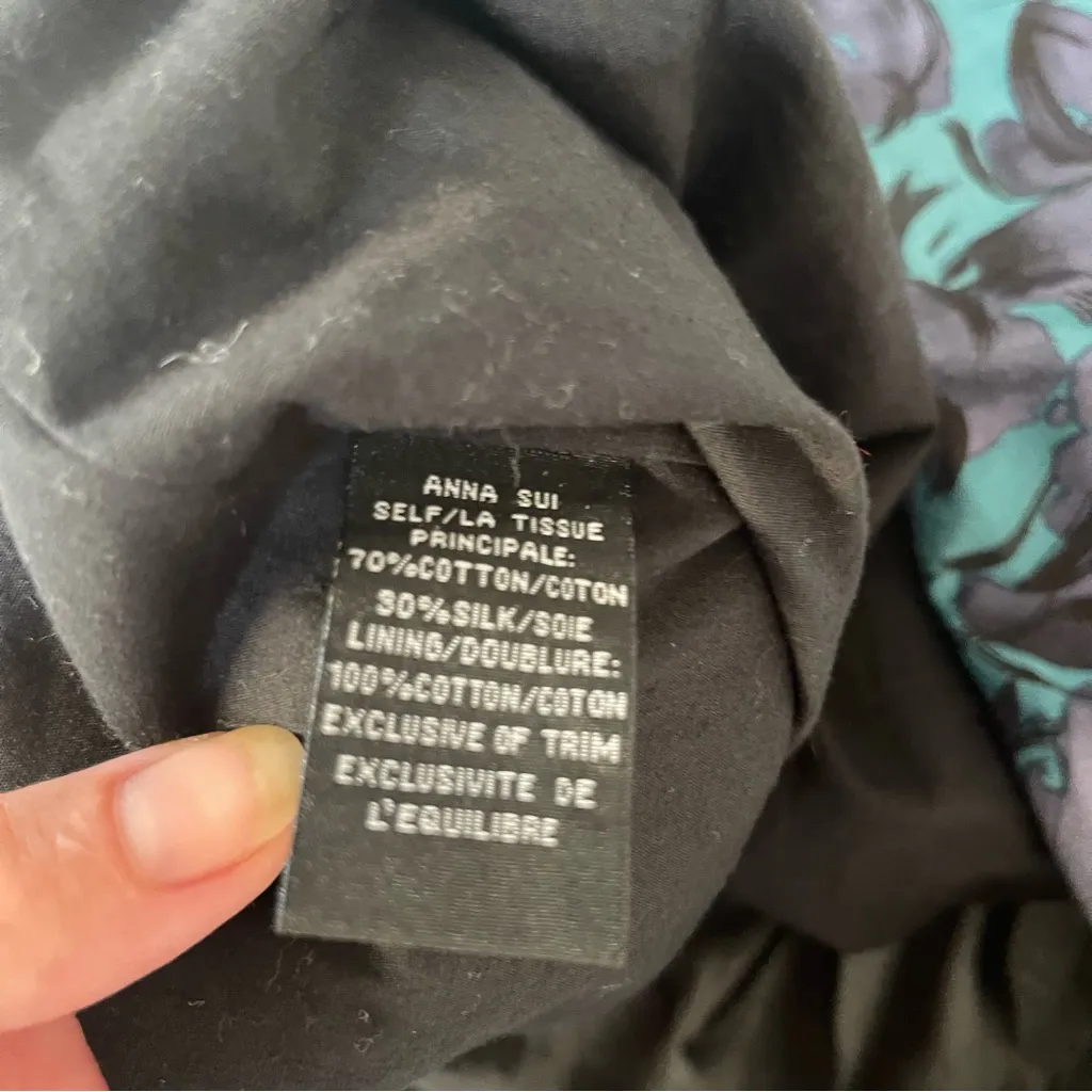 Anna Sui Anthropologie Tulip Mini Skirt Bubble Teal Purple Floral Print Silk 6 - Image 6