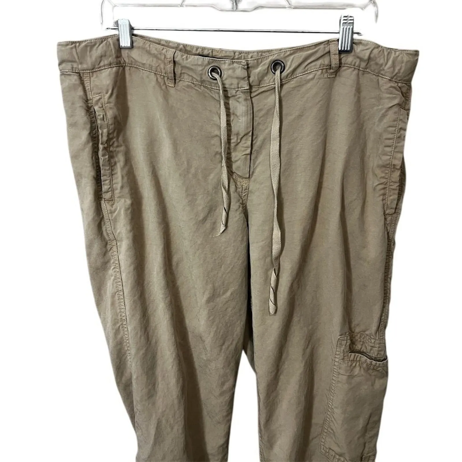 Eileen Fisher Cargo Pants Size 16 Beige Drawstring Waist Tapered Ankle Zip Linen - Image 2