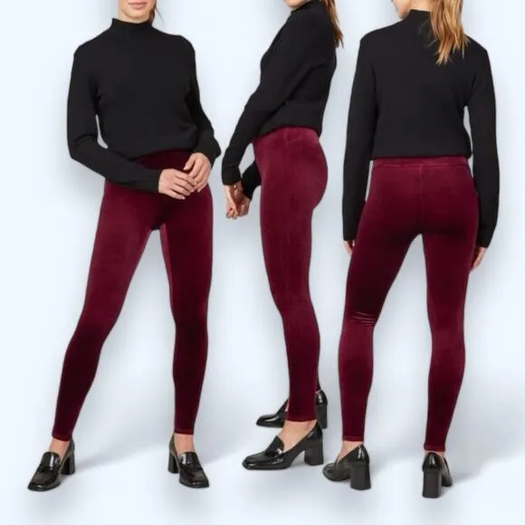 SPANX‎ Velvet Leggings Power Waistband Rich Burgundy Small - Image 2