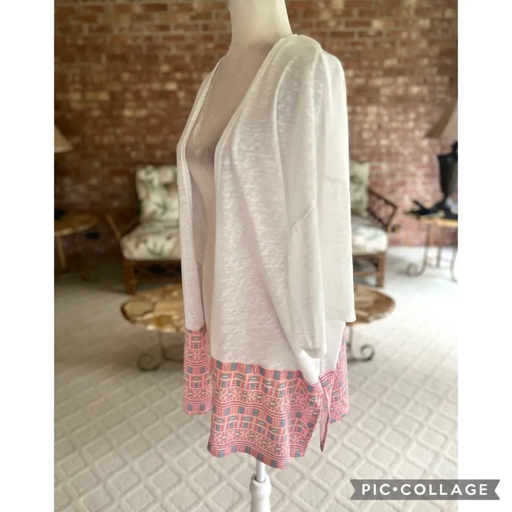 Haptics White Open Front Tribal Contrast Hem Long Cardigan M Size M - Image 10