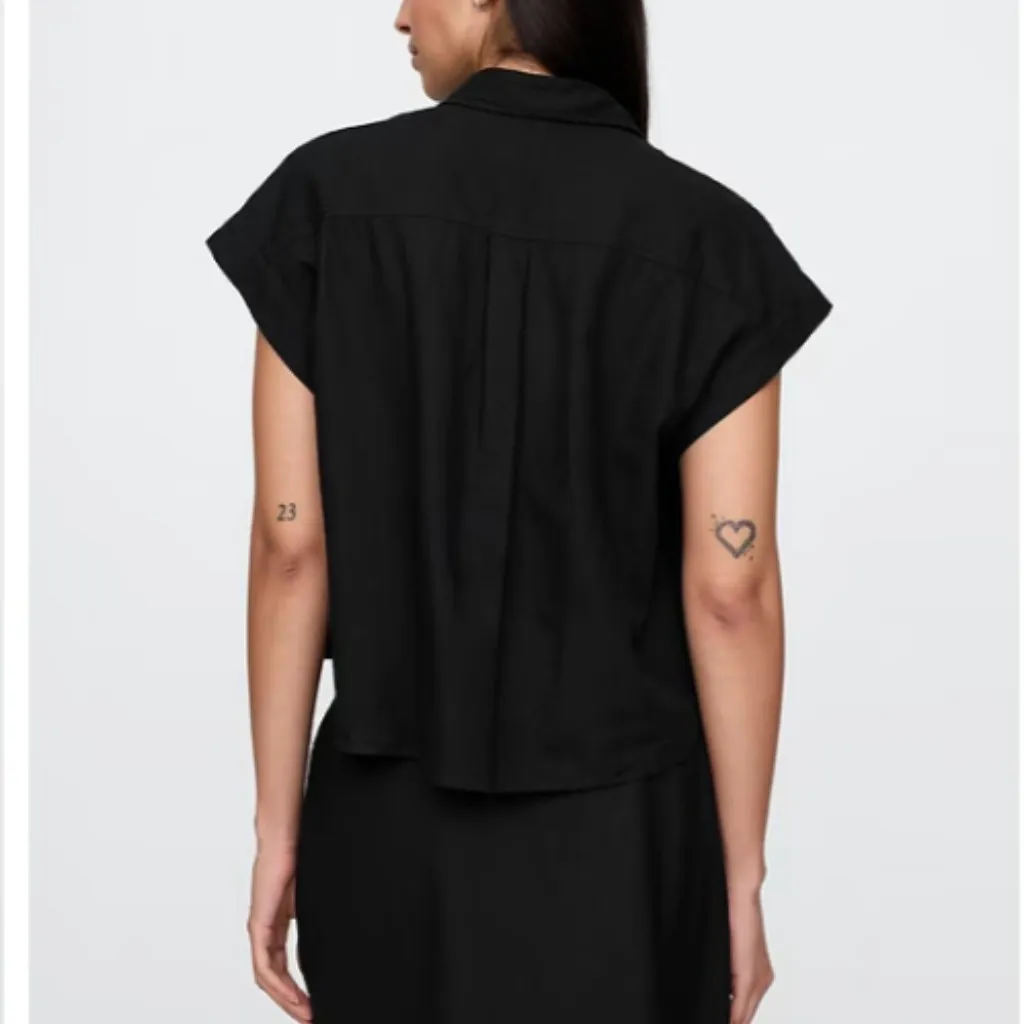 Gap Linen-Blend Crop Shirt True Black L - Image 2