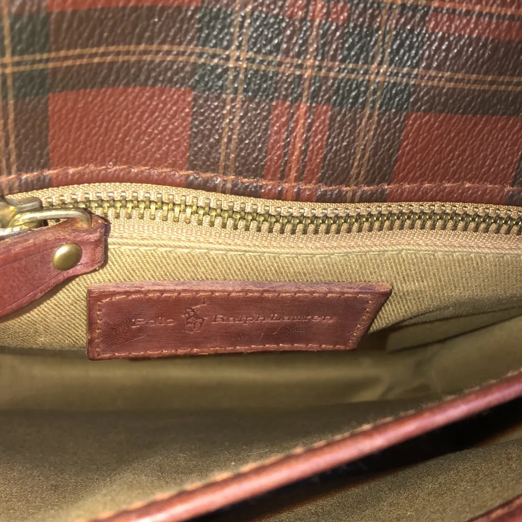 RALPH LAUREN Tartan Plaid Brown Green Plaid Doctor's Crossbody Messenger Bag - Image 14