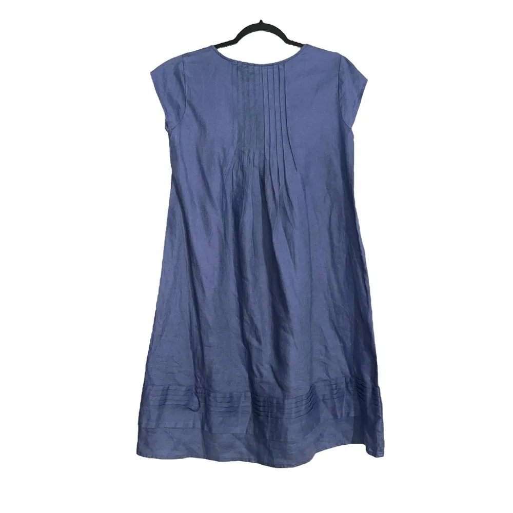 Sundance Vic Day Blue Linen Shift Short Sleeve Dress XS - Image 3