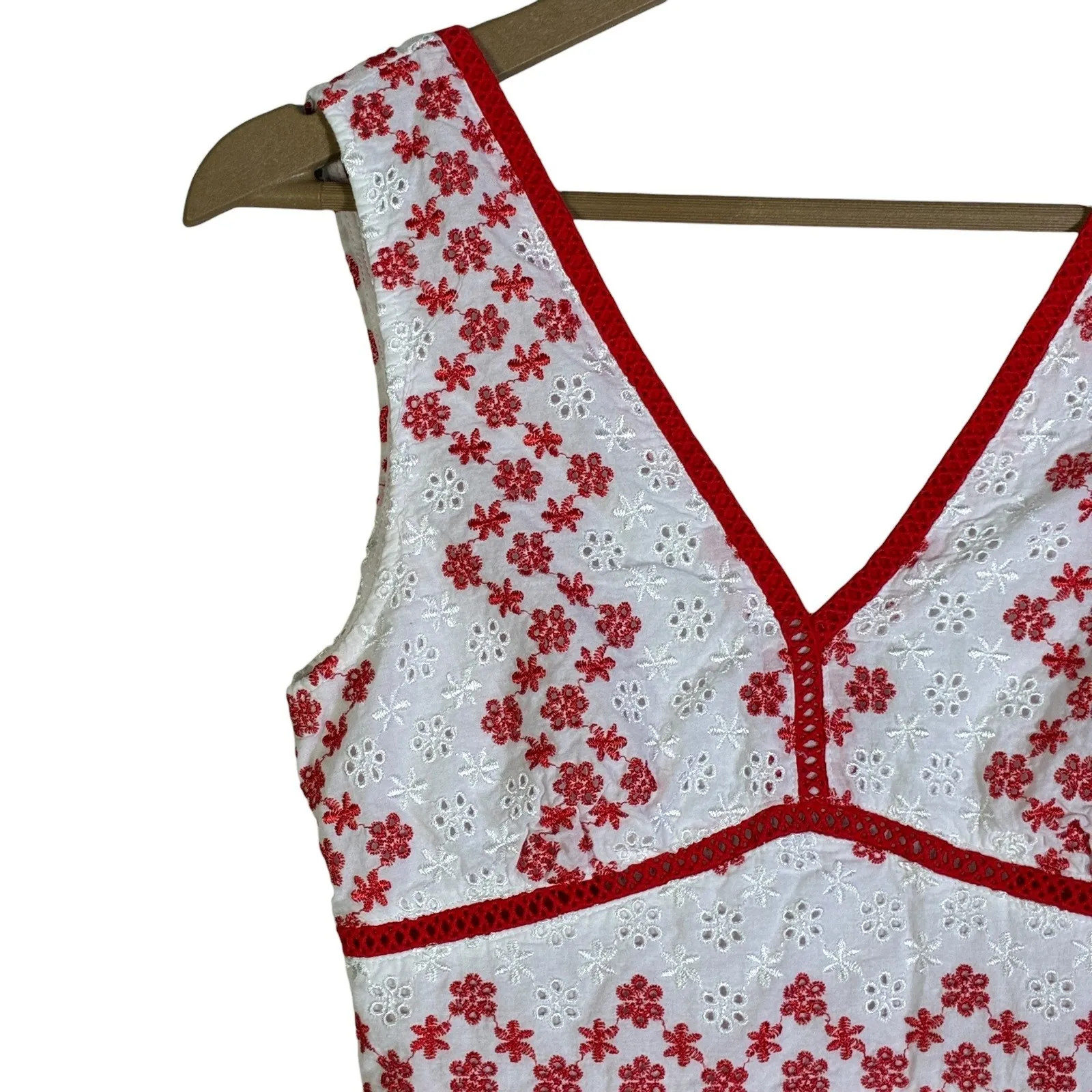 Blue Rain Womens Cottagecore Embroidered Eyelet Dress Size XS White Red Romantic - Image 4