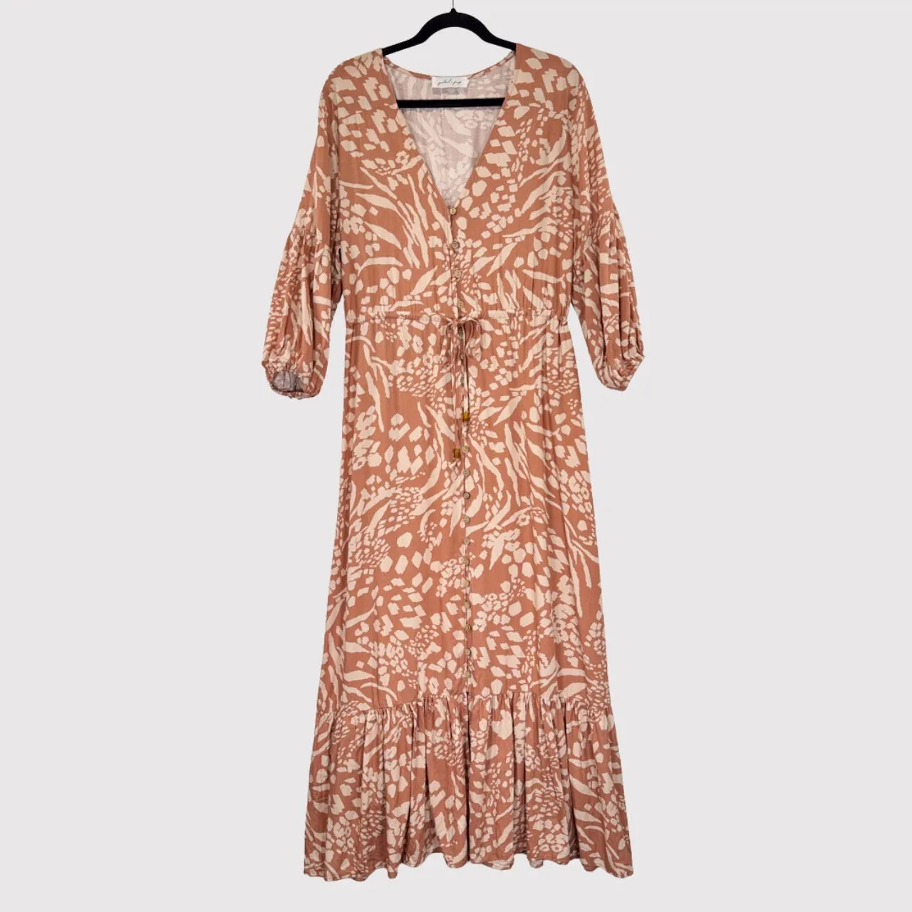 Petal & Pup Dress Brown Katerina Maxi V Neck Button Down Floral Boho Medium - Image 2