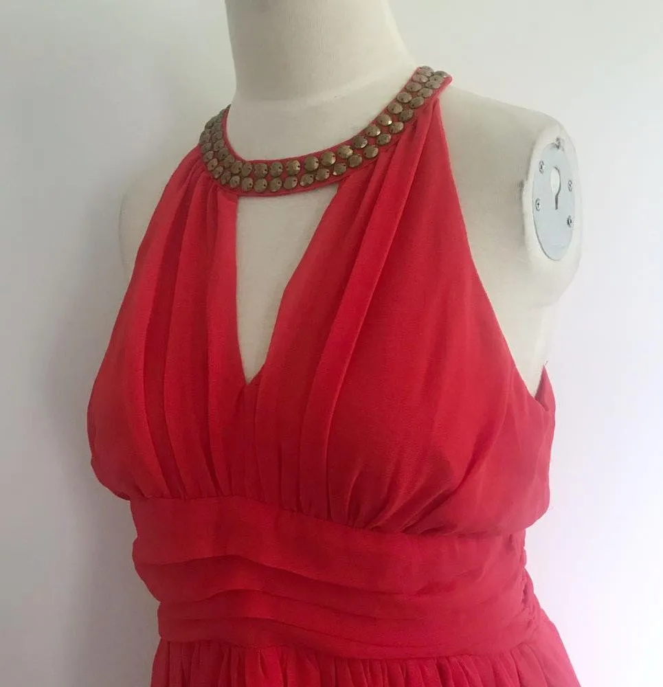 Halter Metallic Keyhole Open Back Dress Red Size M - Image 2