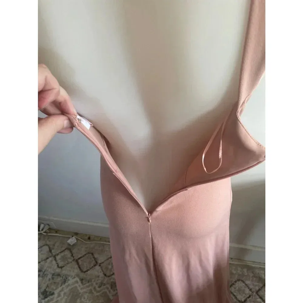 Women's Birdy Grey Dress XS Pink Gene Crepe Dusty Rose Formal Leg Slit Blush 219 - Image 7