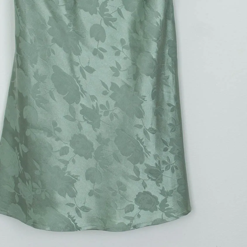 Lulus Womens Sage Green Floral Satin Cowl Neck Slip Mini Dress Size M Party - Image 4