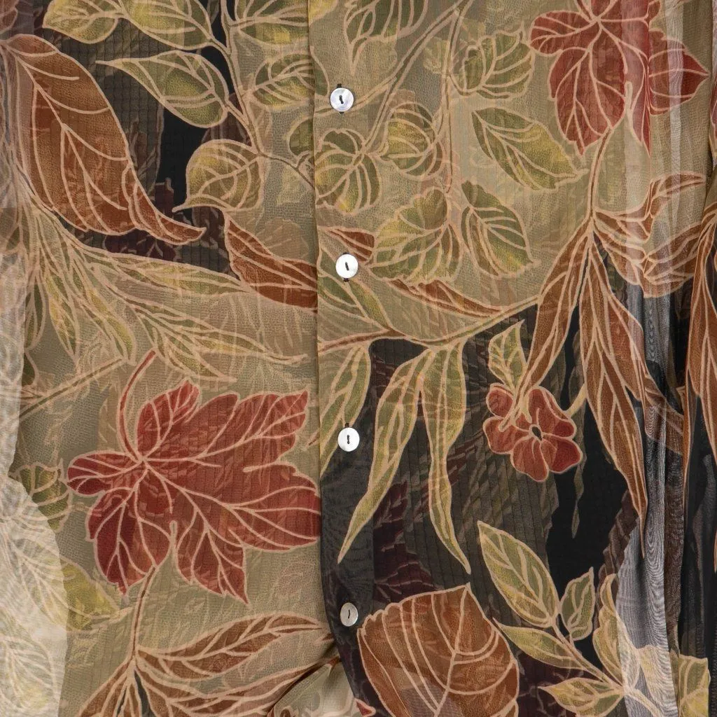 Impressions Sheer Blouse Tank Set L Women Floral Button Up Green Red Brown Fall - Image 3