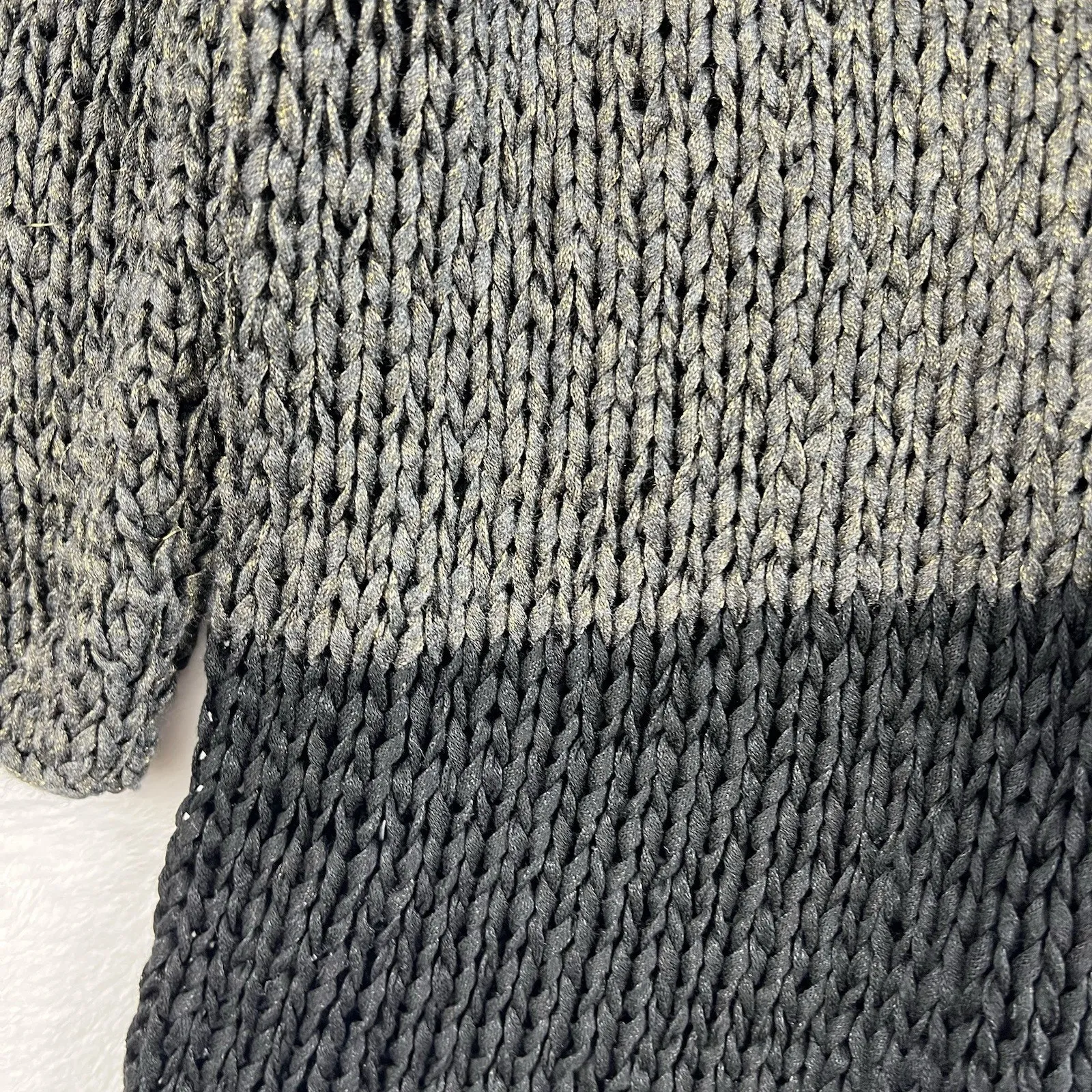 EILEEN FISHER L Large Cardigan Sweater Open Front Chunky Knit 3/4 Sleeve Shimmer - Image 3