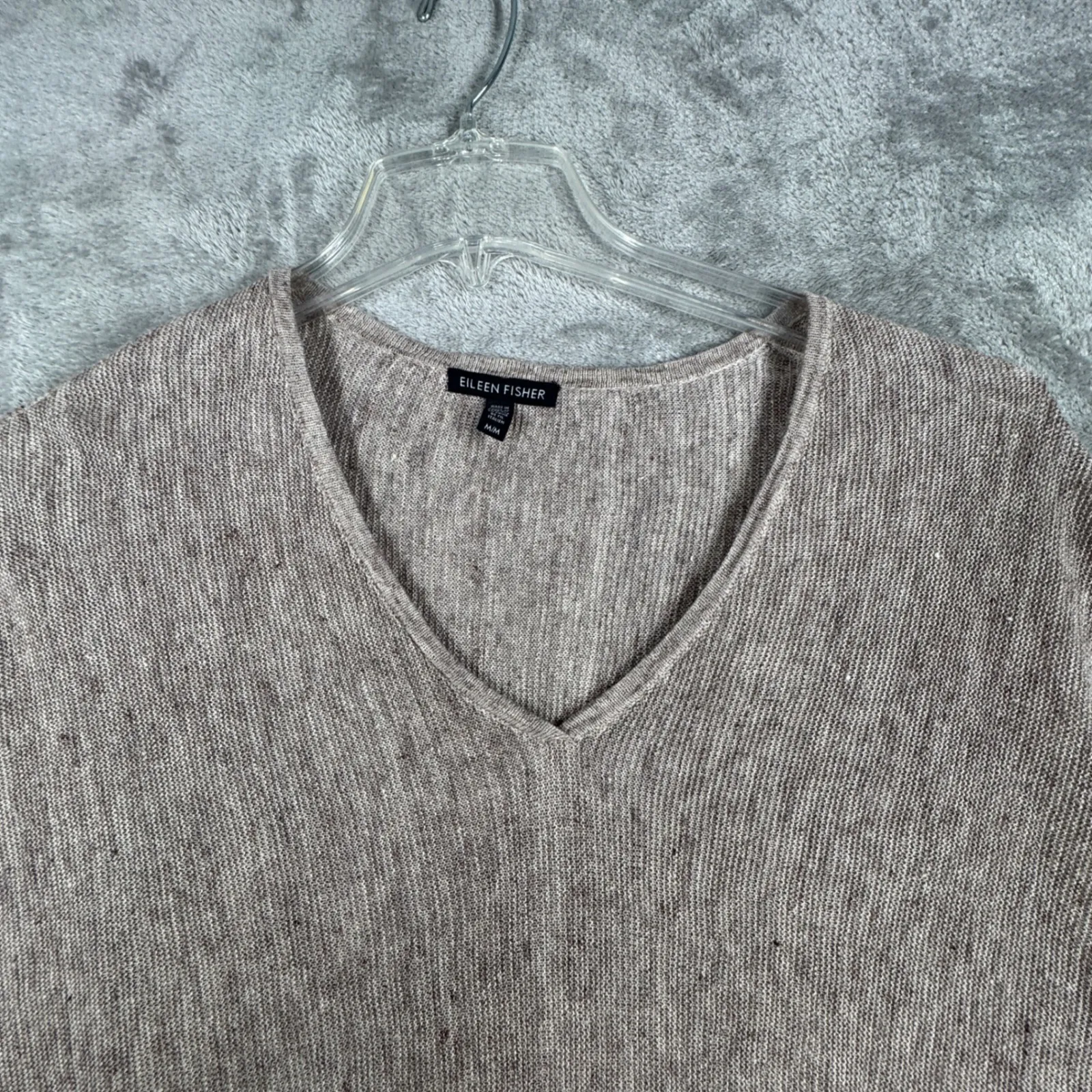 Eileen Fisher Sweater V-Neck Top Linen Boxy Knit Relaxed Fit Casual Brown Size M - Image 4