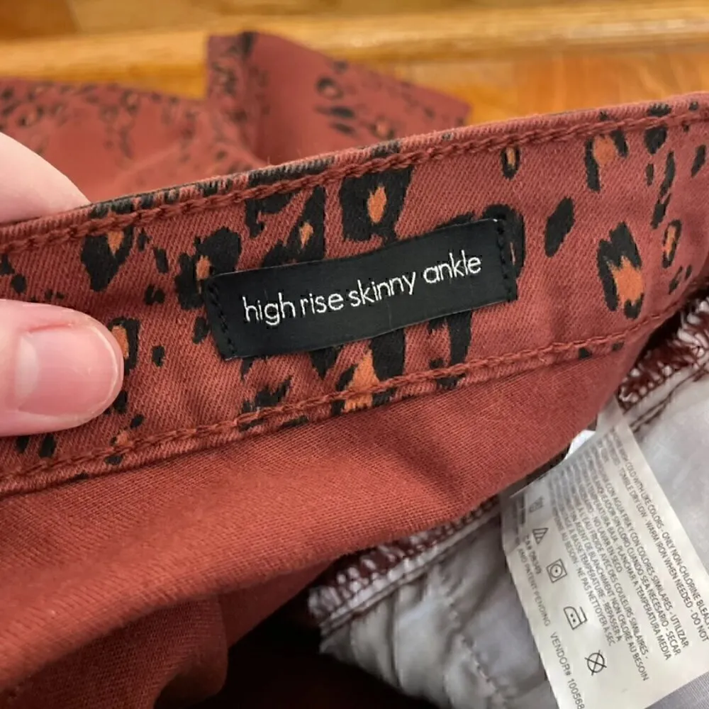 ELLAMOSS ANTHROPOLOGIE High Rise Ankle Skinny Jeans Rust Brown Cheetah Leopard - Image 8