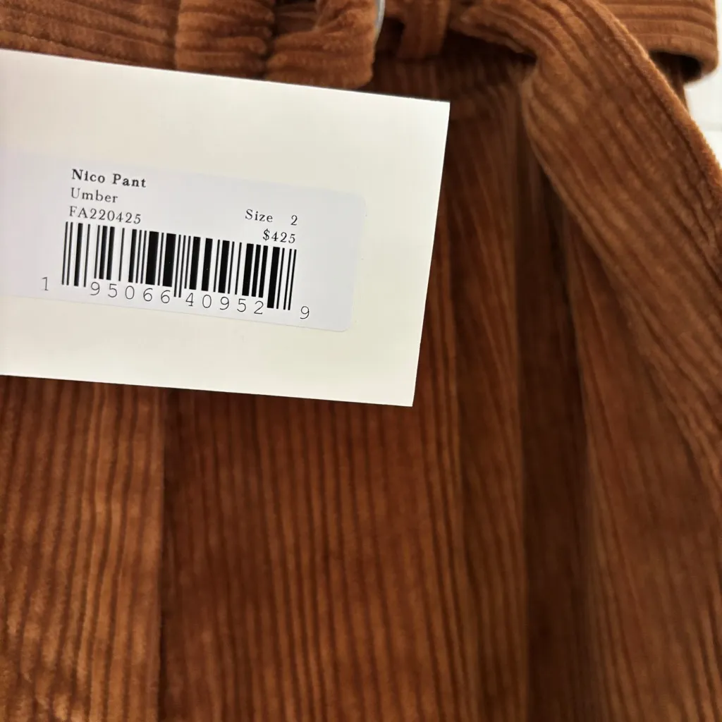 Ulla Johnson Nico Pant Umber Brown Velvet Corduroy Wide Leg Fall Pant Size 2 NEW - Image 8