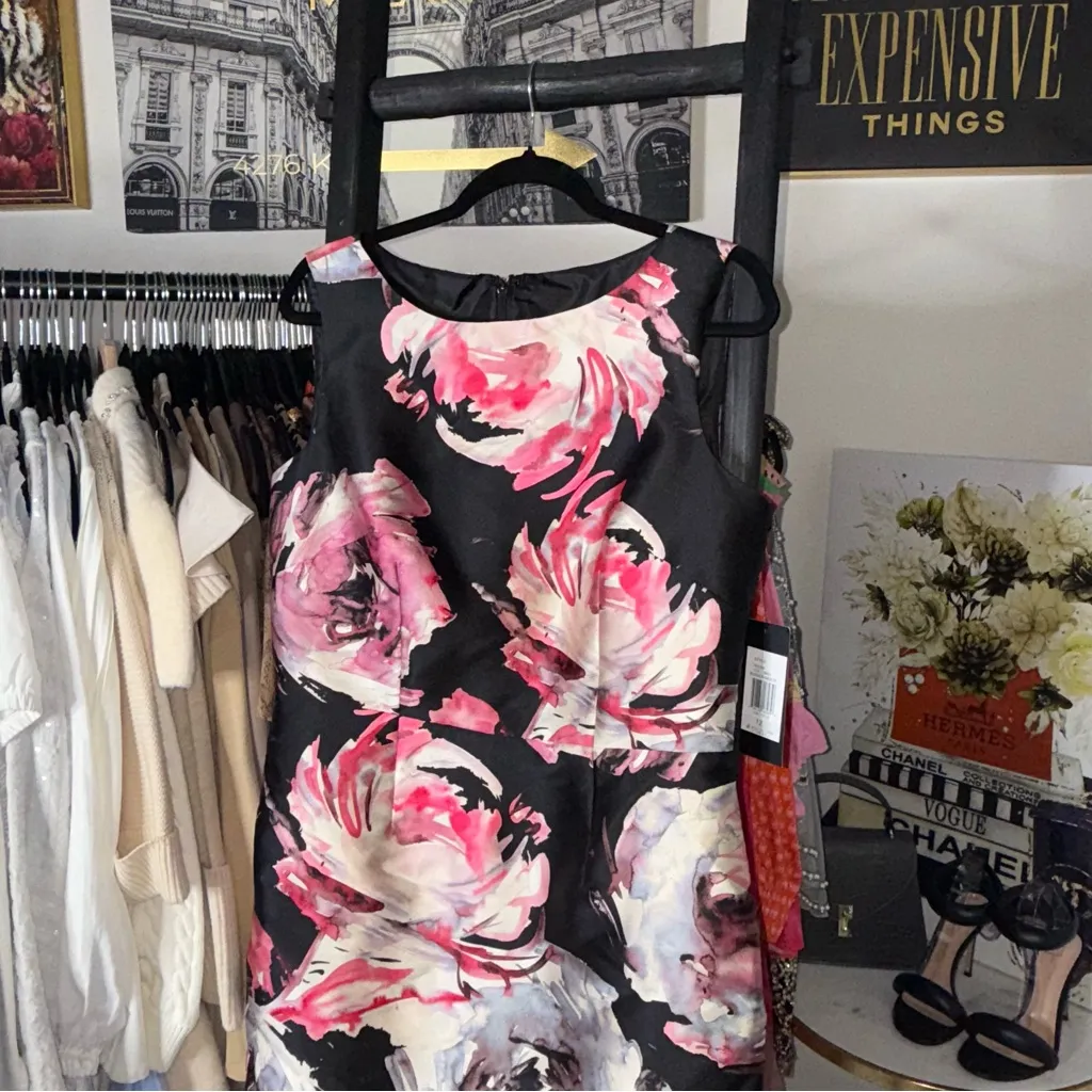 David Meister Black Multi Floral Sheath Dress Womens Size 12 New NWT $550 - Image 4
