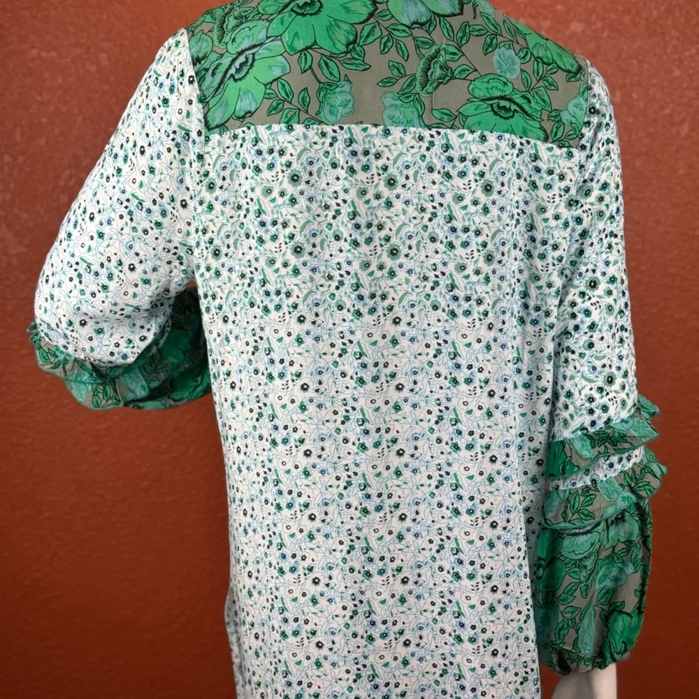 R. Vivimos Long Bohemian Dress Large Green Maxi Swim Cover Up Slits Ruffles. A8 - Image 5