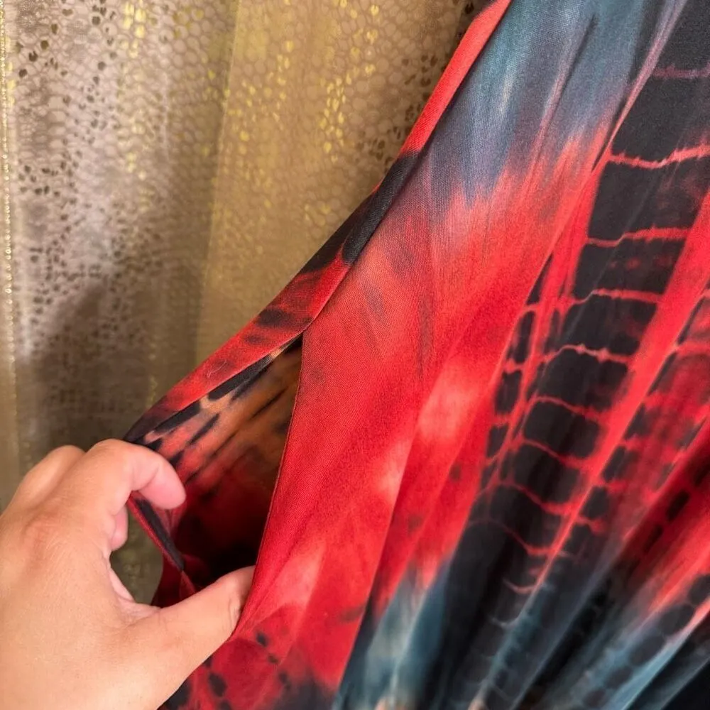 Votique Red Green Orange Tie Dye Stretchy Summer Maxi Dress M/L Size M - Image 3