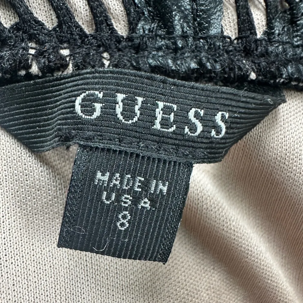 Guess Vanna Faux Leather Net Lace Textured Fit Flare Skater Strapless Dress 8 - Image 6