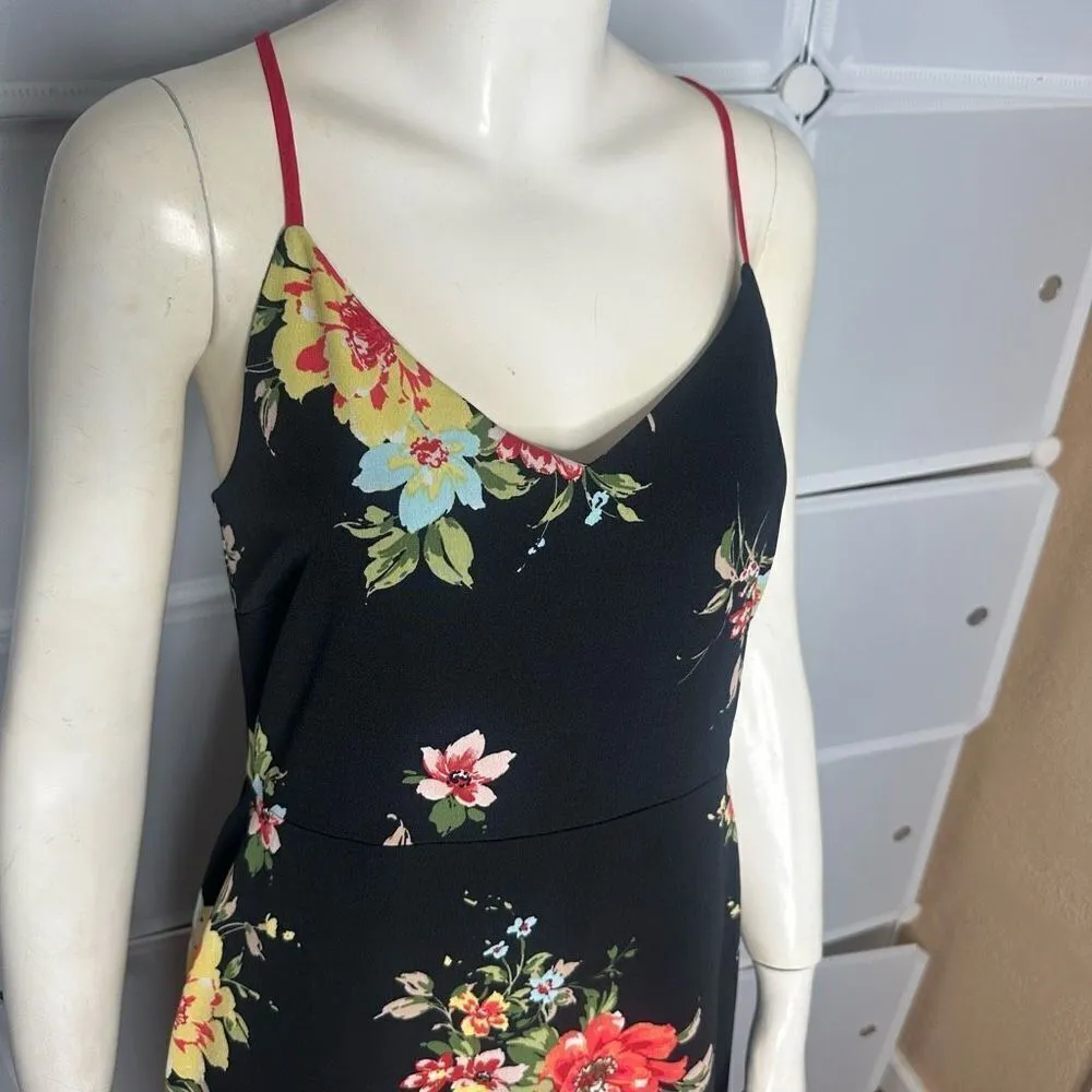 Lulu’s Go Fleur a Twirl Black Floral Print Handkerchief Midi Dress Size Large - Image 11