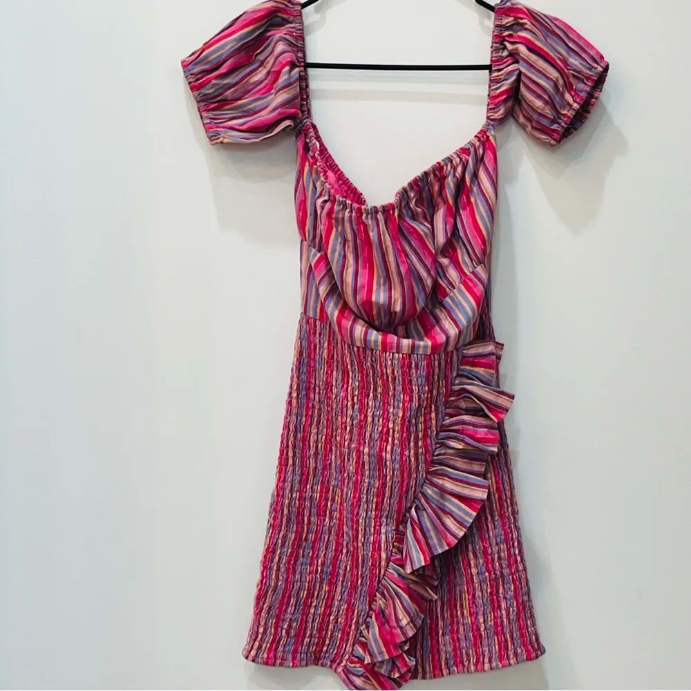 Tularosa Tiffany stripe pink off shoulder dress sz small - Image 6